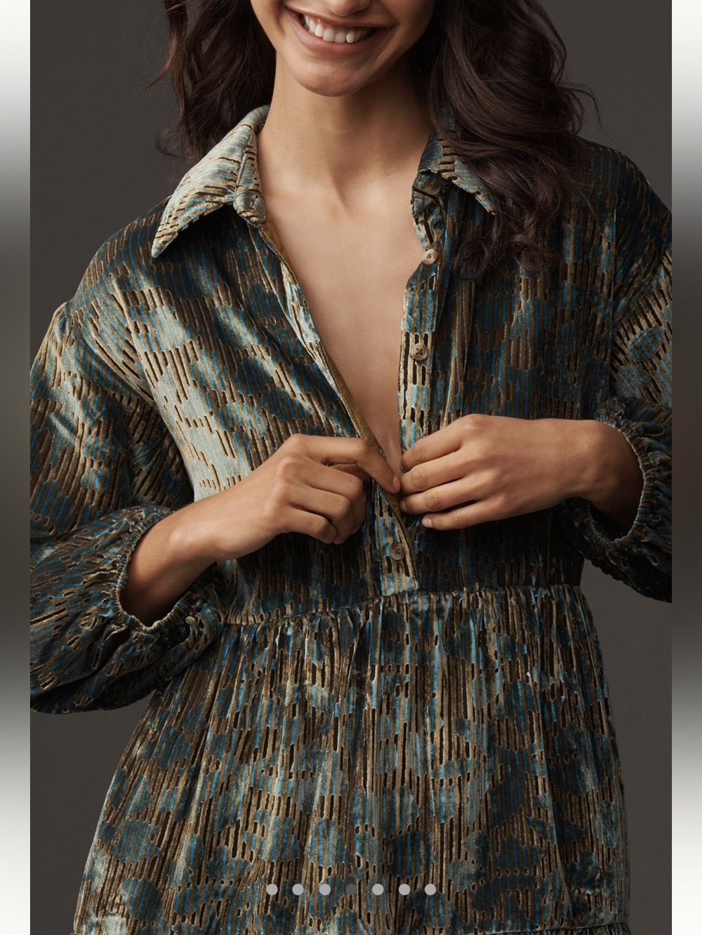 Anthropologie Velvet Tiered Mini Shirt Dress Maeve Bettina New Small  Green